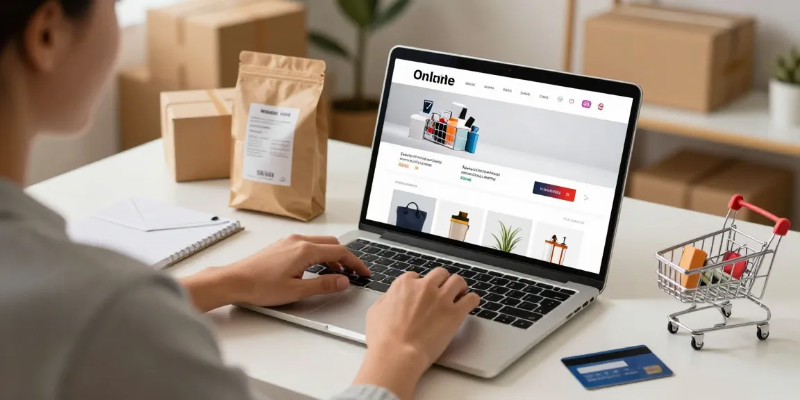 Online shopping experience showcasing a laptop and full story here with product reviews, best deals on e-commerce platforms.