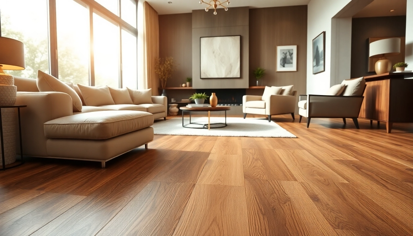 Modern living room with luxury vinyl flooring showcasing elegant textures and natural light.