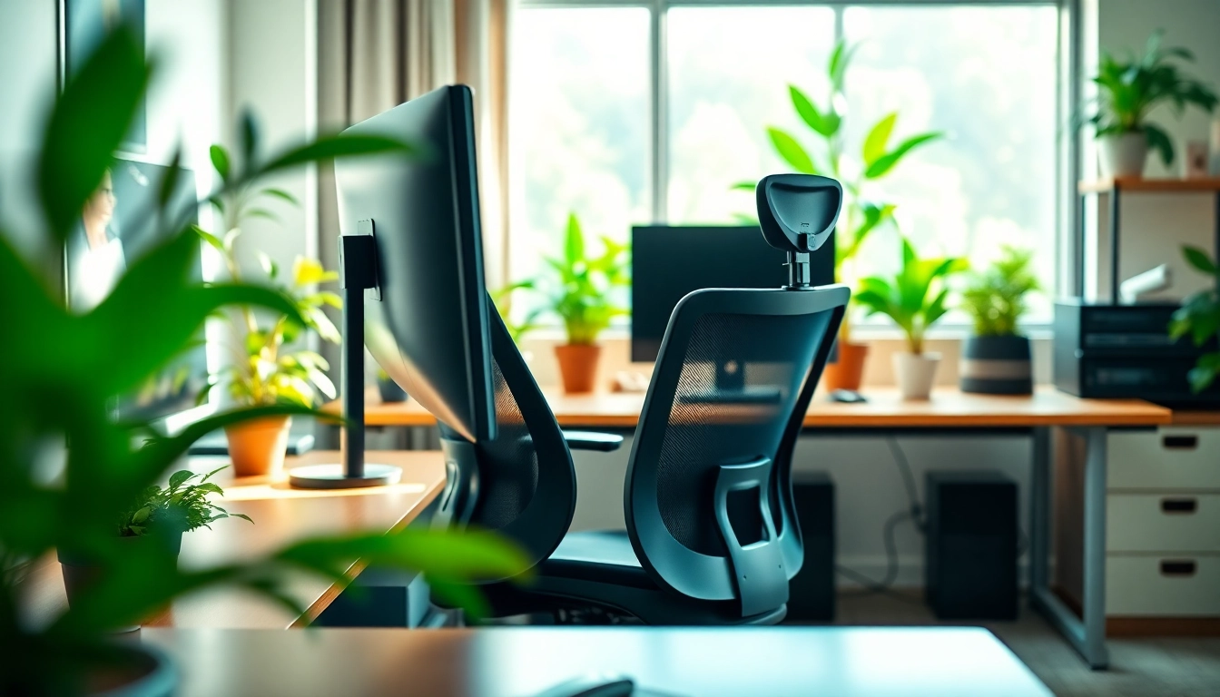 Enhancing posture support with an ergonomic office setup showcasing an adjustable chair and desk for better alignment.