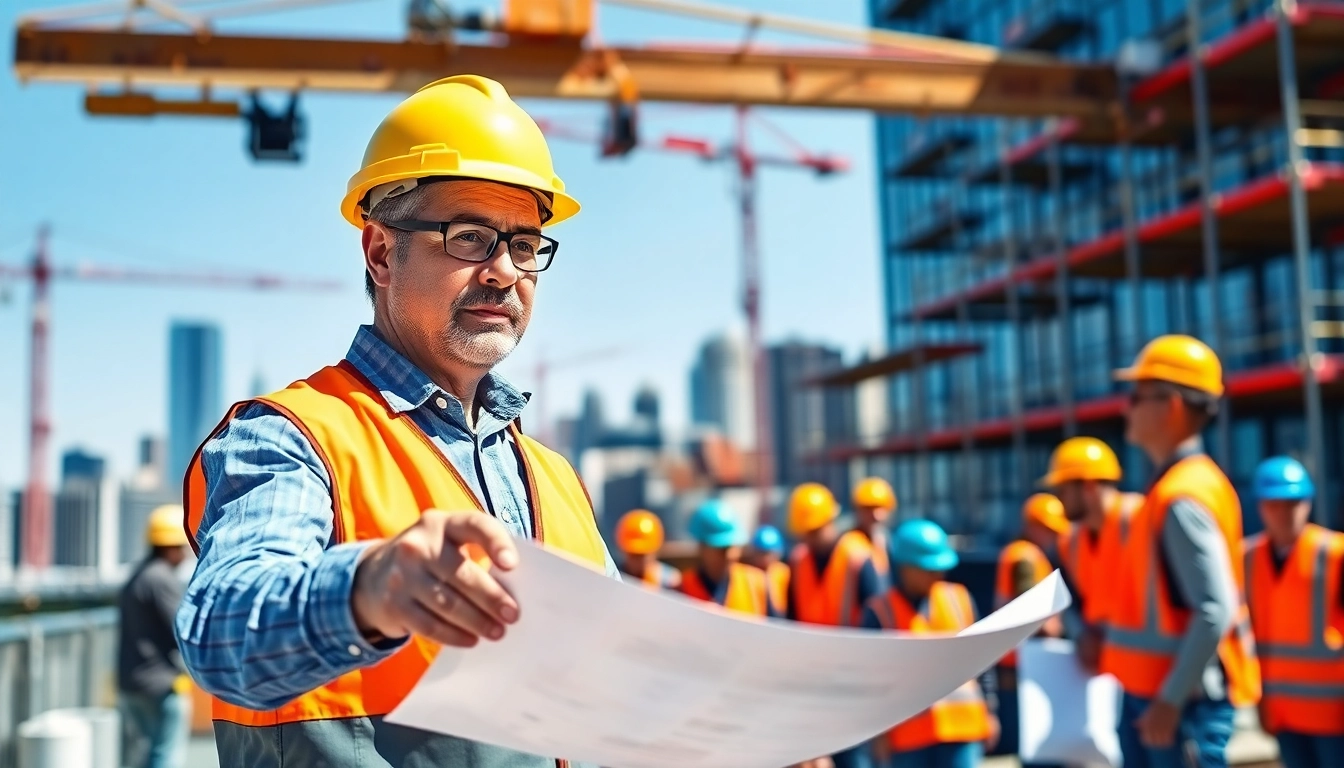 New York City General Contractor supervising construction projects in an urban skyline.