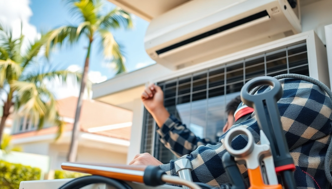 Expert HVAC Repair Tampa service with a technician fixing air conditioning in a sunny home.