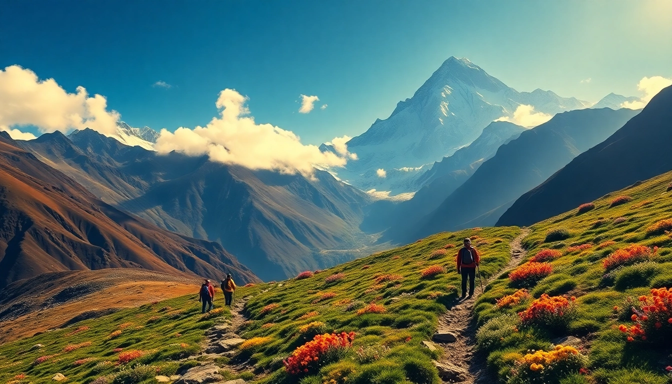 Trekkers navigating the Goechala trek surrounded by stunning mountain landscapes.