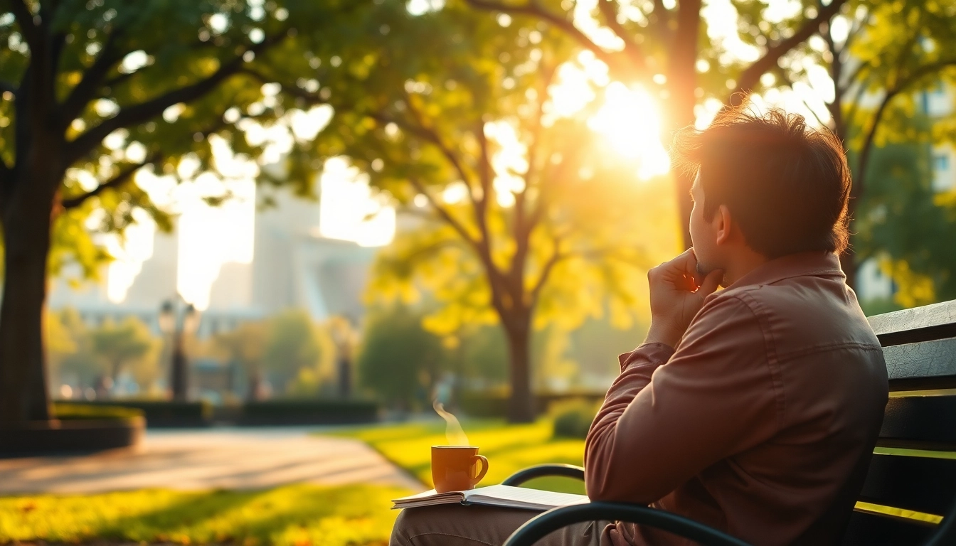 A person reflecting on their journey Life in a Break Down in a serene park, capturing the essence of renewal.