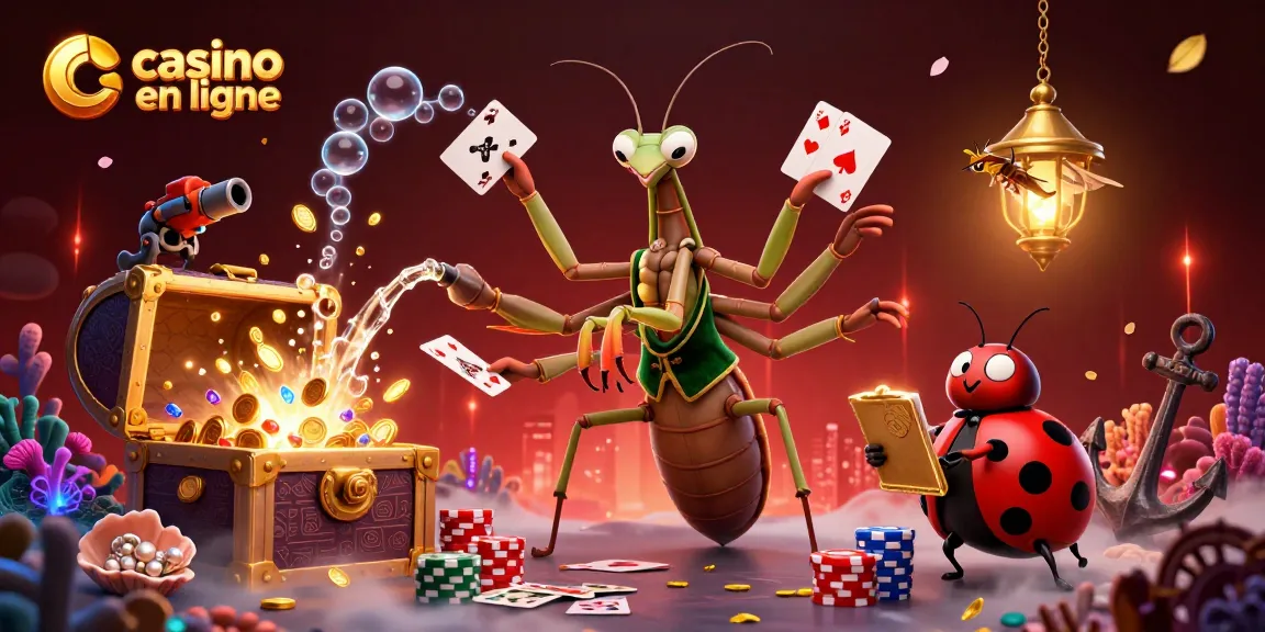 Plongez dans l'univers du casino en ligne avec un caméléon de cartes et des éléments marins colorés.