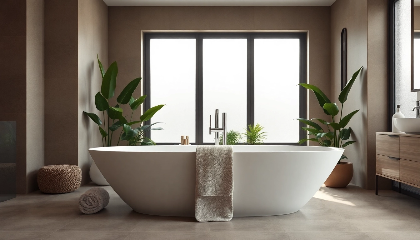 Vasca da bagno elegante in un ambiente bagno moderno come punto focale di lusso.