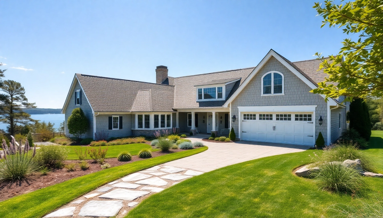 Elegant cape cod home with a stunning garden and expansive garage, showcasing charm and beauty.
