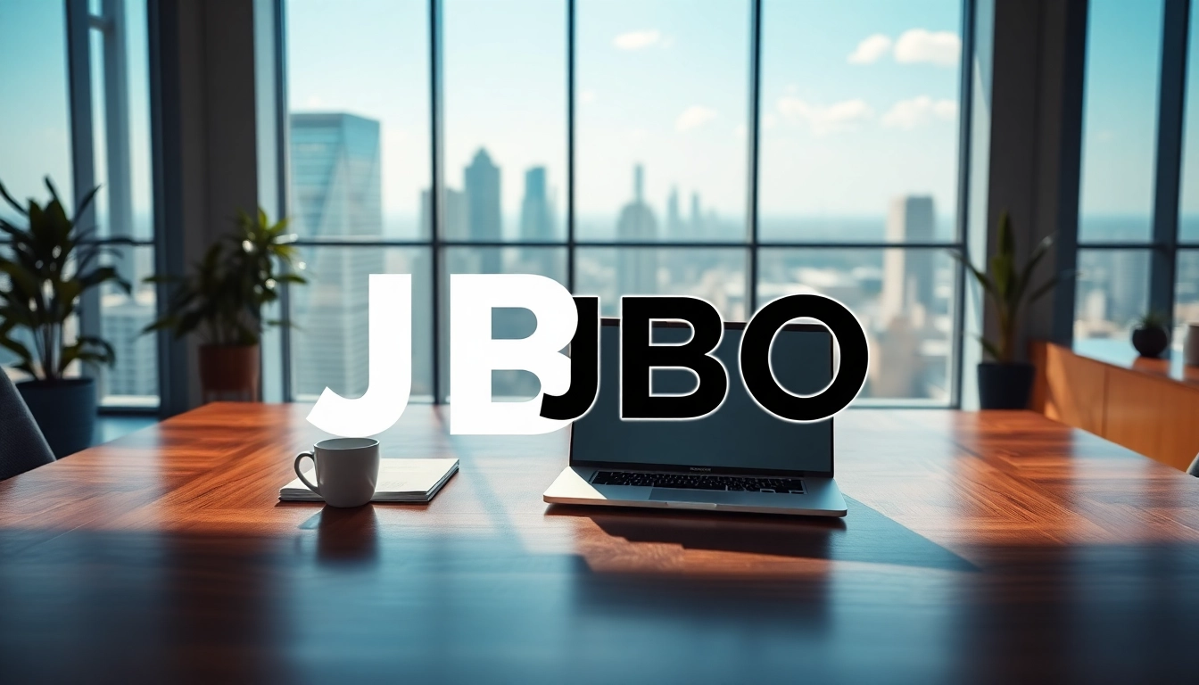 Celebrate the innovative JBO brand in a modern office environment showcasing productivity and professionalism.