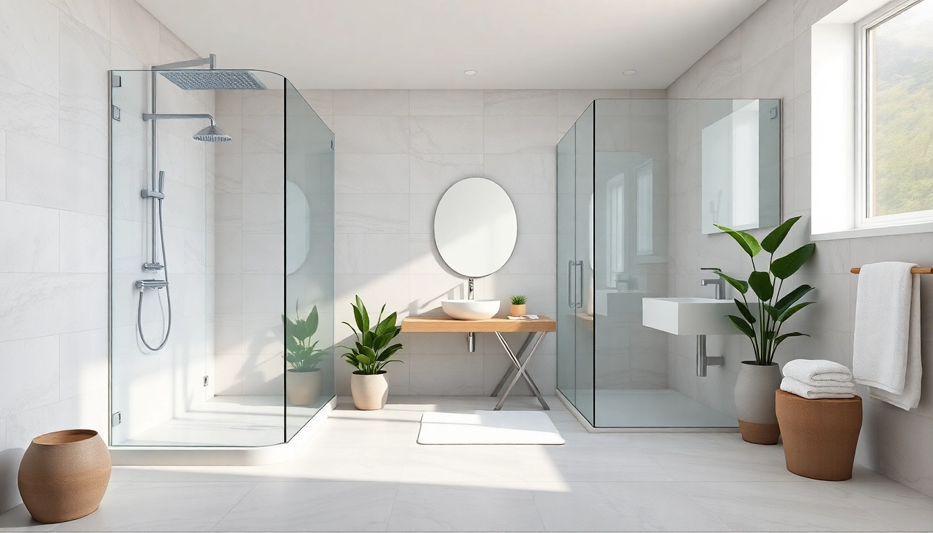 Experience stunning elegant showers in a modern bathroom with sleek fixtures and luxurious decor.