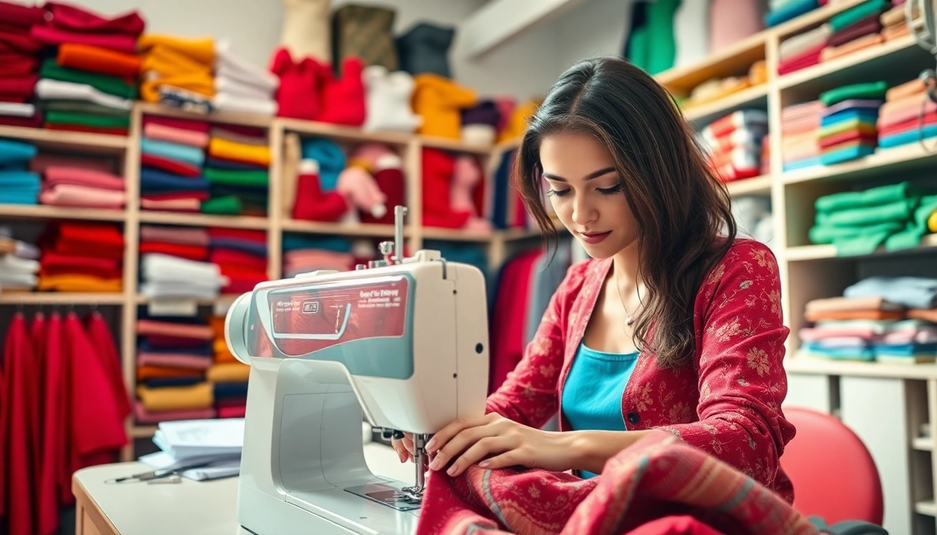 Crafting custom sewing Nashville TN garments in a vibrant, well-lit workshop.