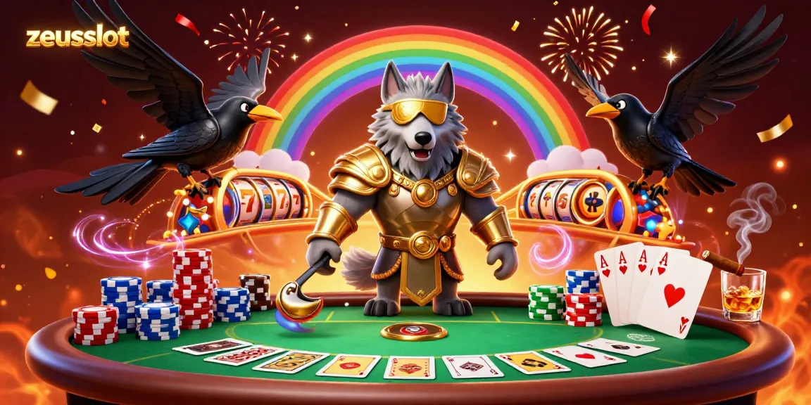 Spin to win on zeusslot with Odin and ravens, amidst vibrant casino elements.