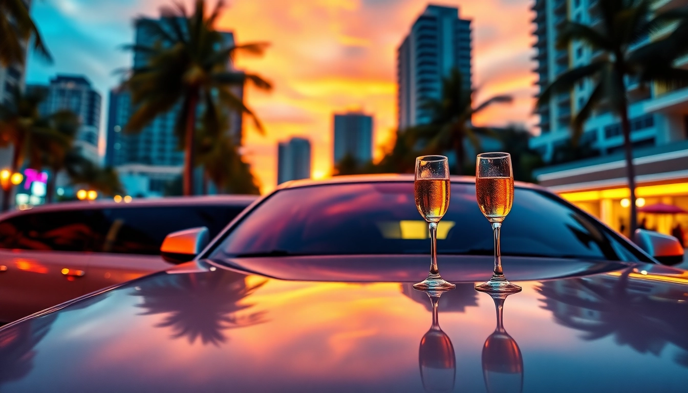 Luxury limo in Miami showcasing elegance and style against the backdrop of a vibrant cityscape.