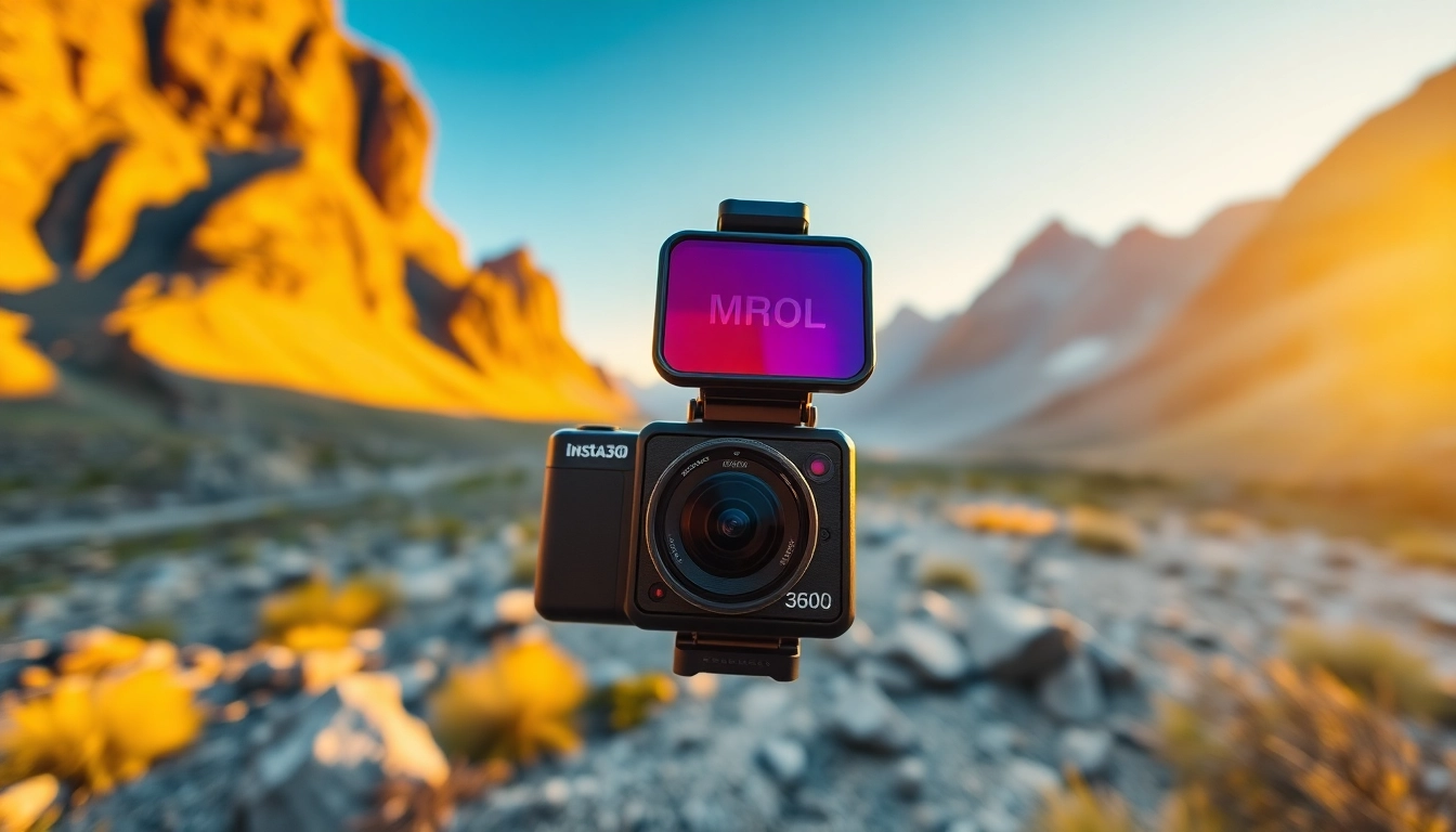 Showcase the Insta360 X5 capturing stunning 360-degree outdoor landscapes with clarity.