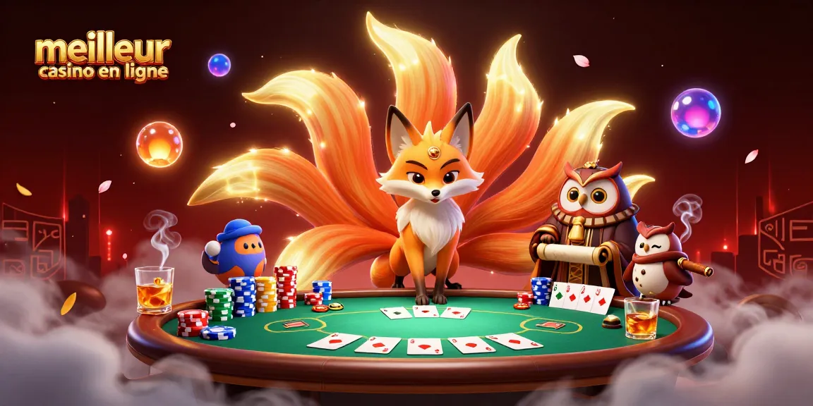 Explorez le meilleur casino en ligne avec une illustration captivante de poker et de magie.