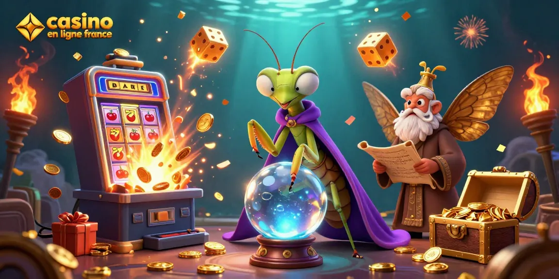 Jouez dans le meilleur casino en ligne France avec cette illustration captivante pleine de jeux et de magie.