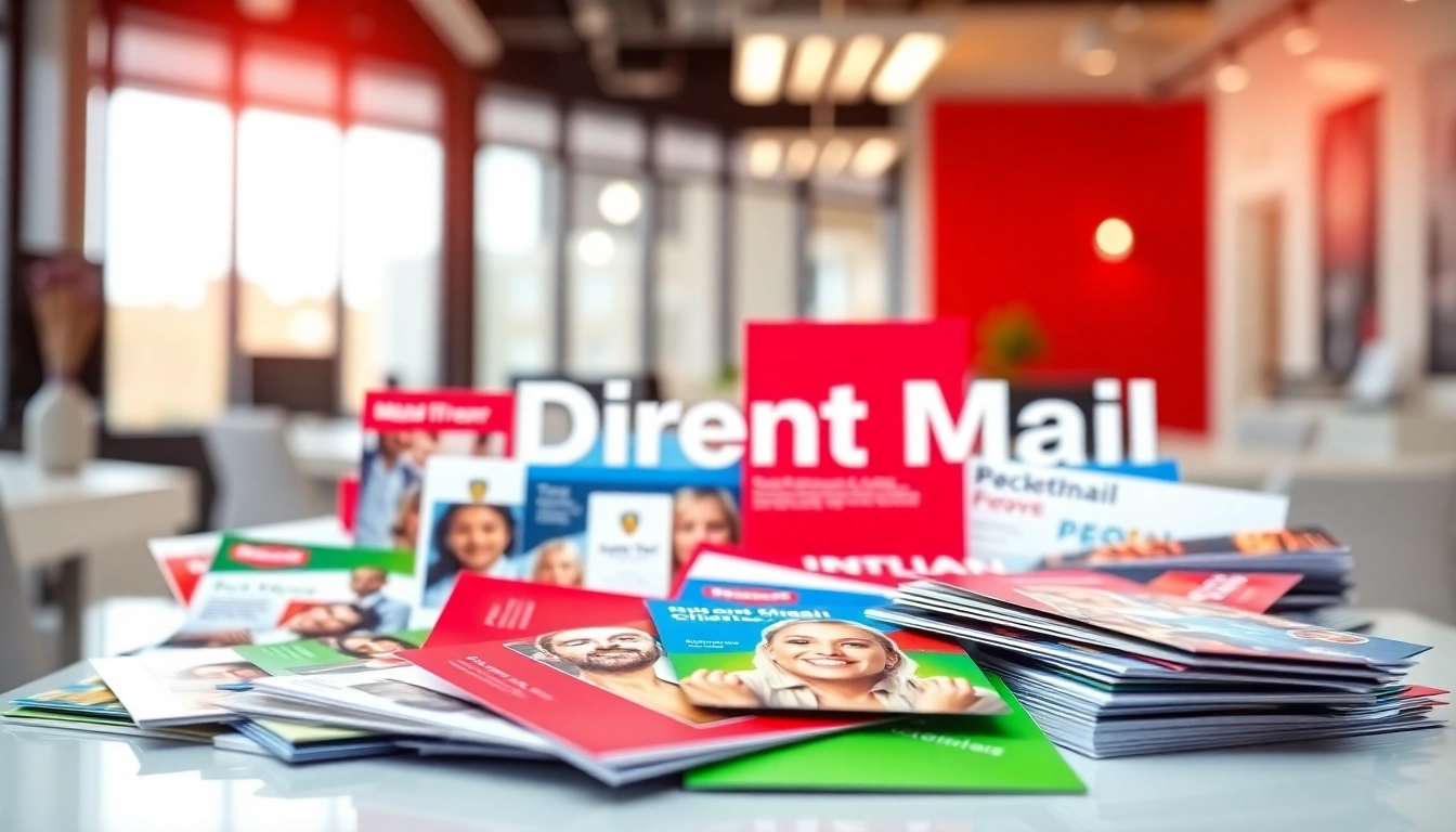 Showcase of Atlas Direct Mail promotional materials in a vibrant office environment.