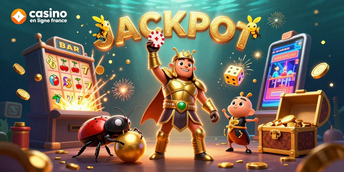 Vivez l'excitation du casino en ligne France avec des personnages d'insectes animés et des jackpots colorés.