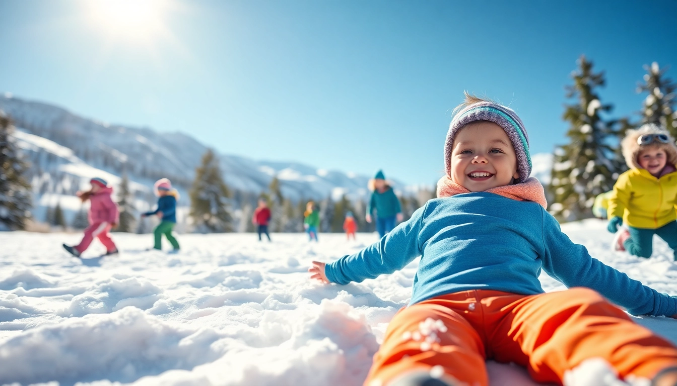 Children enjoying winter play in the best kids baselayer with vibrant colors and snow.
