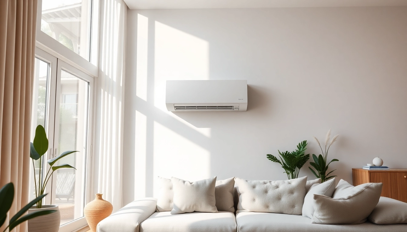 Showcasing a mini split ac in a modern living room, seamlessly blending style and efficiency.