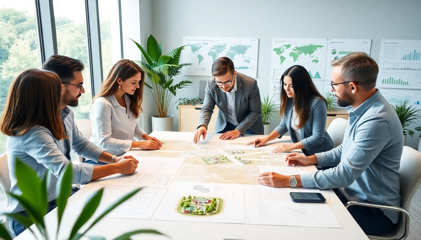 CYB Environmental consultants collaborating on green initiatives in a vibrant office.