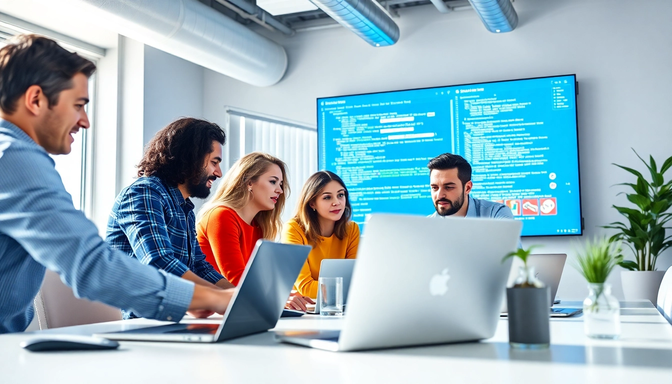 Creative team working at a web development company collaborating on a digital project.