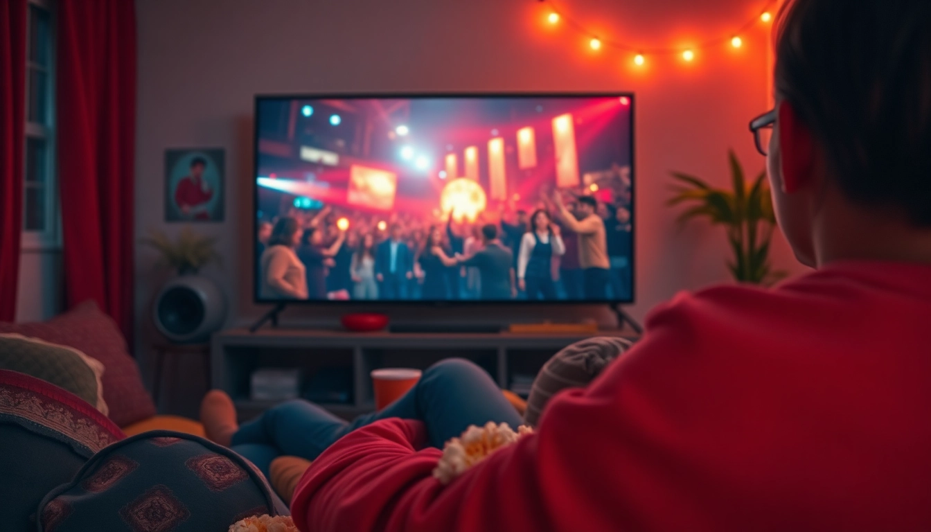 Enjoy an immersive experience of ดูหนังออนไลน์ in a cozy, atmospheric home theater setting.