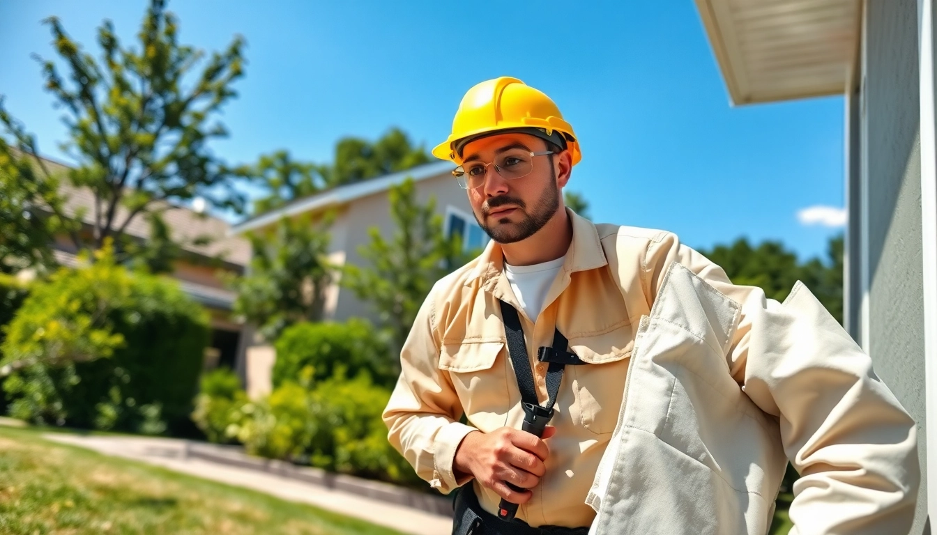 Certified pest control technician inspecting a home for pest issues with professional equipment.