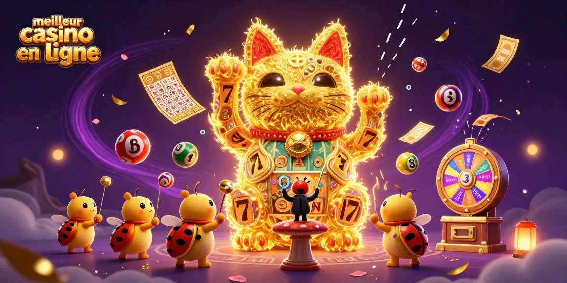 Découvrez le meilleur casino en ligne avec un chat porte-bonheur en feuillage doré et une ambiance festive.
