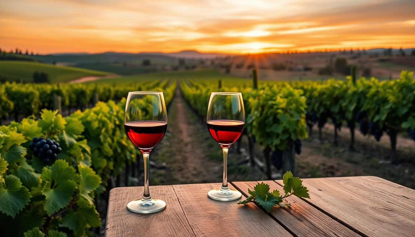 Enjoy Clarksburg wine tasting in a beautiful vineyard setting with sunset hues.