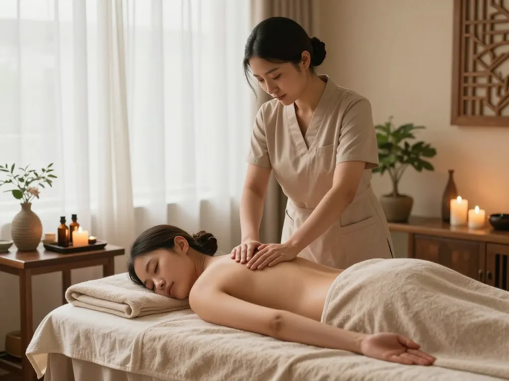 평화로운 스파 환경에서의 편안한 서초스웨디시 마사지 치료 장면