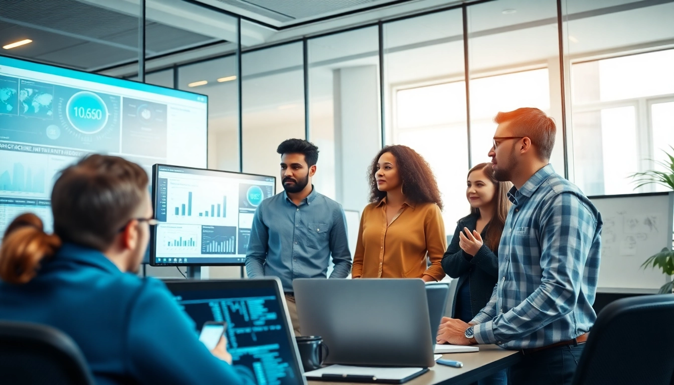 AI for competitive intelligence analysis in a modern collaborative workspace with a diverse team.