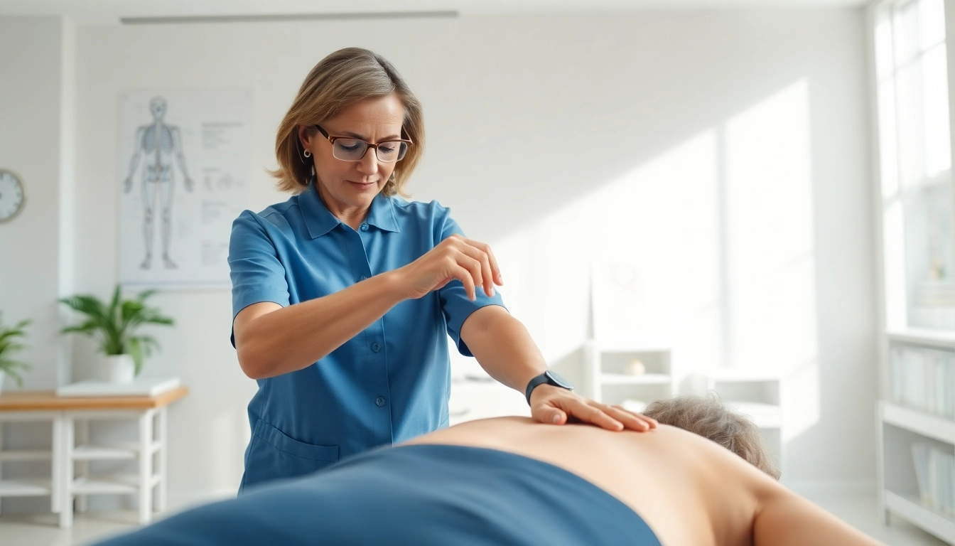 Osteopathie-Behandlung durch eine Fachkraft in einer ruhigen, modernen Klinik.