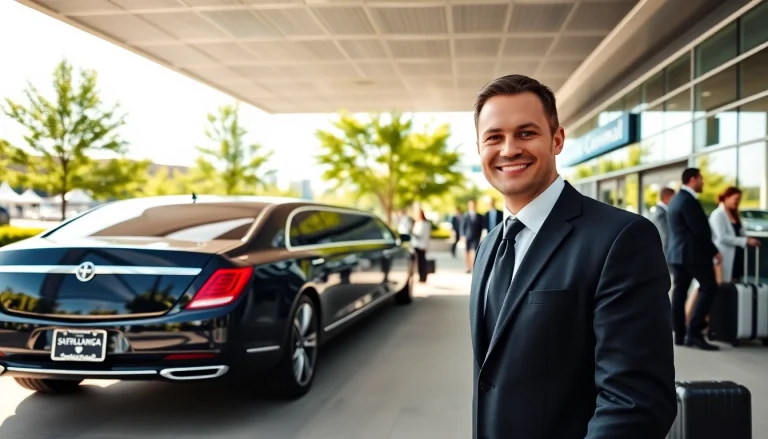 Experience premium limo service with https://www.canadalimotaxi.com at a busy airport entrance.