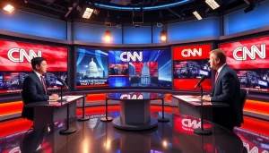 Watch CNN Live Stream in a professional news studio with anchors delivering updates.