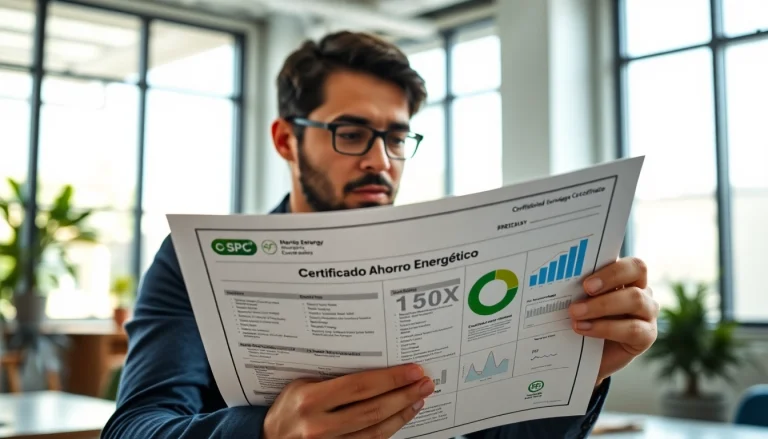 Analizando el Certificado Ahorro Energético en una oficina moderna y luminosa.