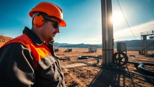 Technician showcasing skilled labor for energy sector, inspecting equipment in a natural gas field.