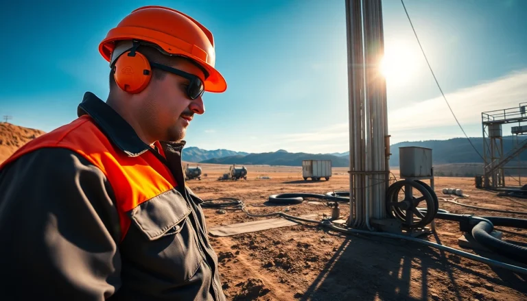 Technician showcasing skilled labor for energy sector, inspecting equipment in a natural gas field.