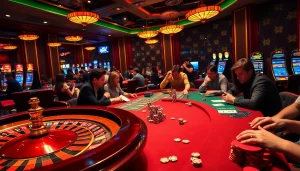 Experience the thrill of Nhà cái MM88 with gamers placing bets at a vibrant casino table.