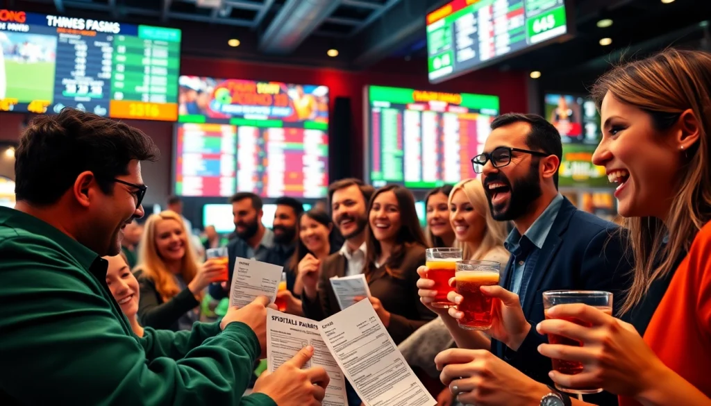 Engaged bettors eagerly discussing the best sports betting sites for Mexico in a lively environment.