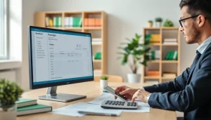 Optimize your workflow with cutting-edge invoice processing software displayed in a modern office.