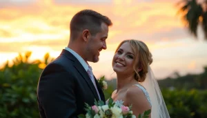 Couple celebrating their wedding during a sunset in Tampa, showcasing photographers tampa.