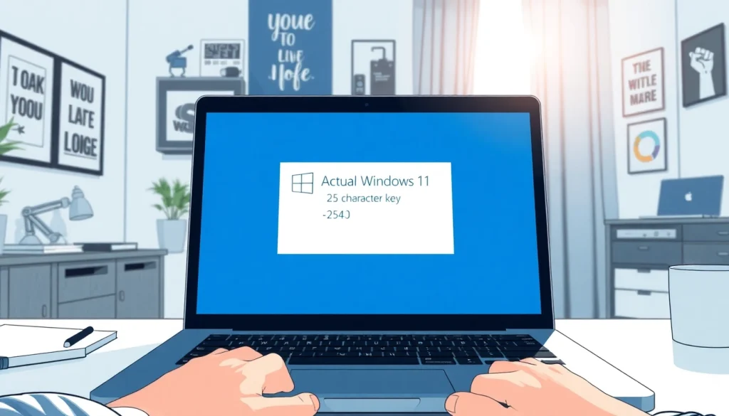 Activate your Windows 11 Product Key on a laptop in a cozy office setup.