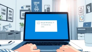 Activate your Windows 11 Product Key on a laptop in a cozy office setup.
