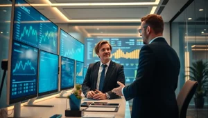 Modern financial office with digital charts highlighting 79king’s innovative insurance solutions in 2025