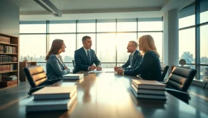 Consultation with a real estate attorney from https://www.atlantarealestateattorney.com in a modern law office.