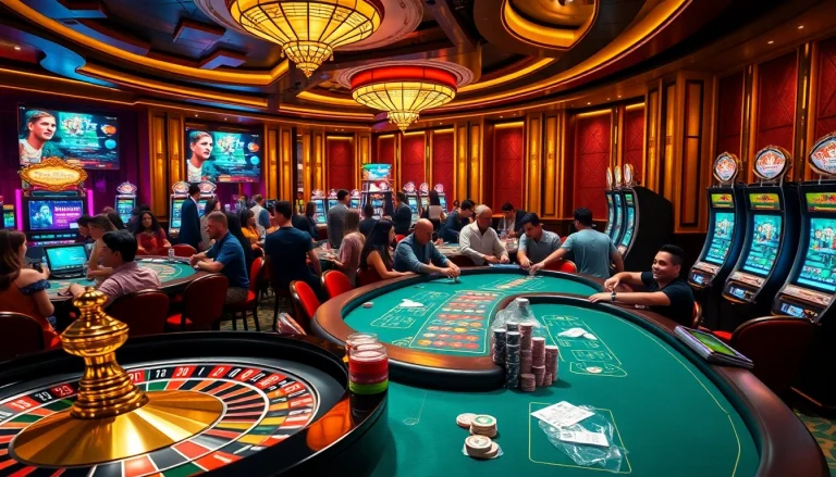 Experience trực tiếp bóng đá at a luxurious casino with vibrant games and eager players.
