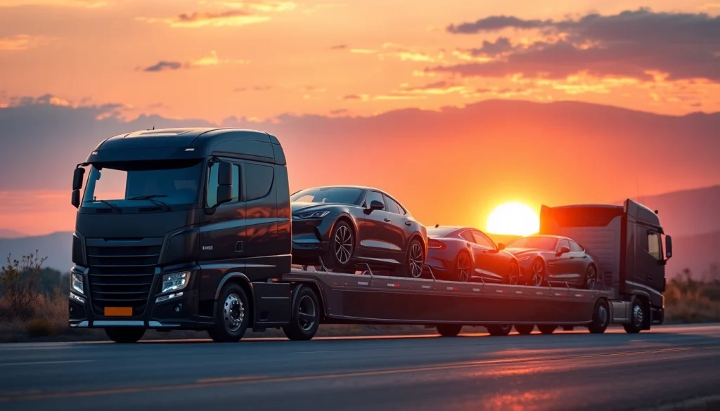 Transport luxury vehicles with precision at https://luxuryautocarriers.com in a scenic sunset backdrop.