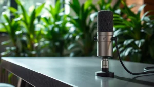 Capture the outstanding MV88 microphone in a vibrant studio setup, showcasing its professional features.