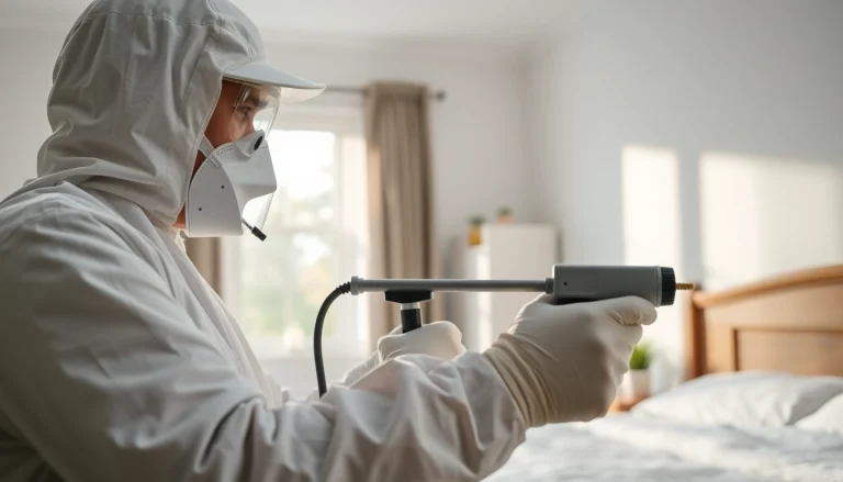 Remove bed bugs effectively with https://affordablebedbugexterminators.com service featuring a skilled exterminator in action.