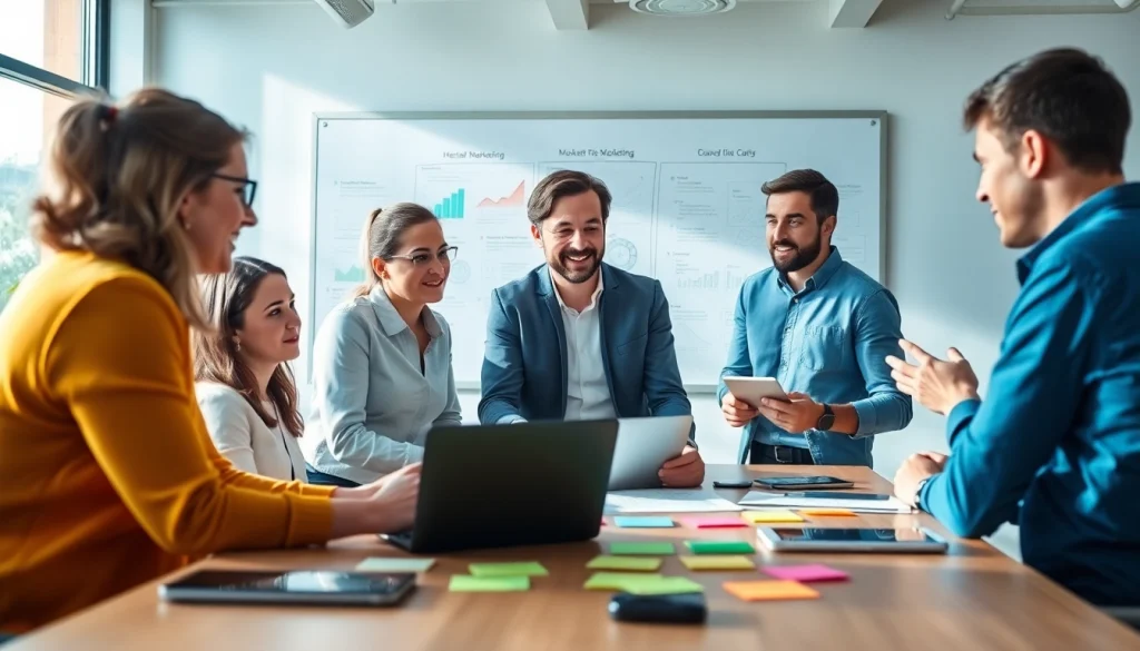 Good Wolf Marketing team brainstorming strategies in a vibrant office space.