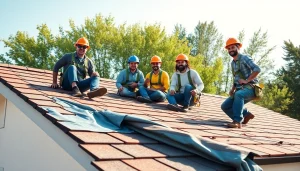 Skilled team installing a roof for Twin Shield Roofing, showcasing quality craftsmanship and teamwork.